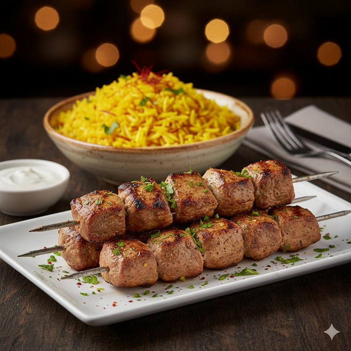 Combo: Chicken Seekh Kebab (2 skewers) with Saffron Rice Pilaf.