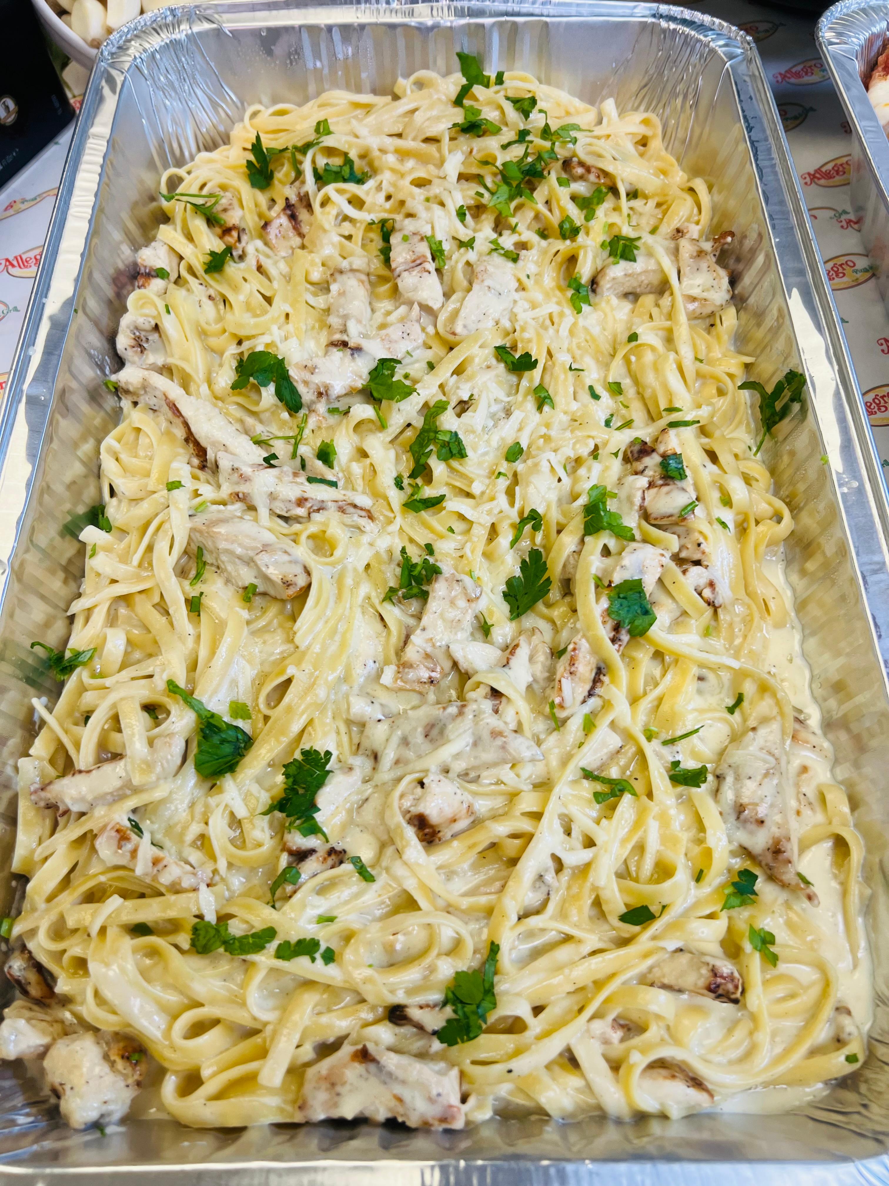 Full Pan Fettuccine Chicken Alfredo.