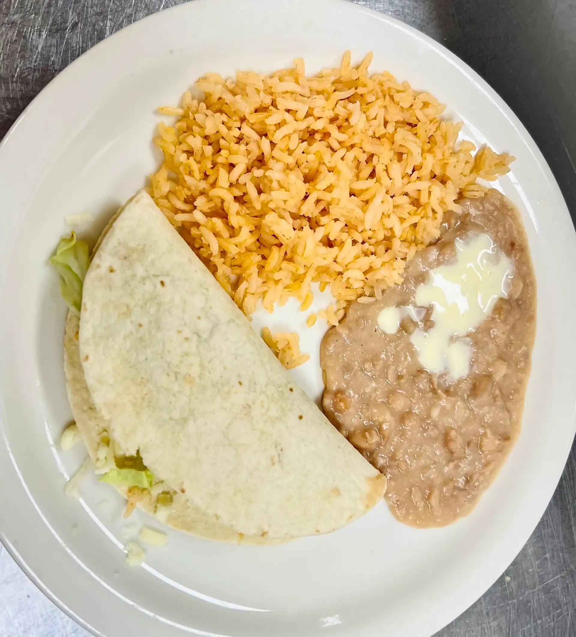 Beef Taco, Rice & Beans.