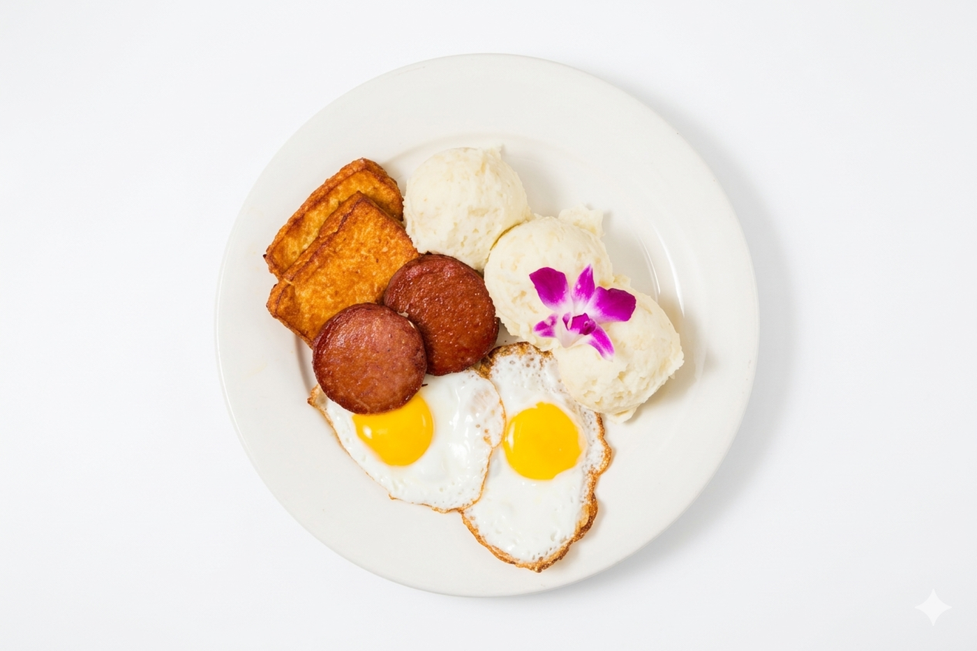 Puré de papas con Huevos, Queso y Salami.