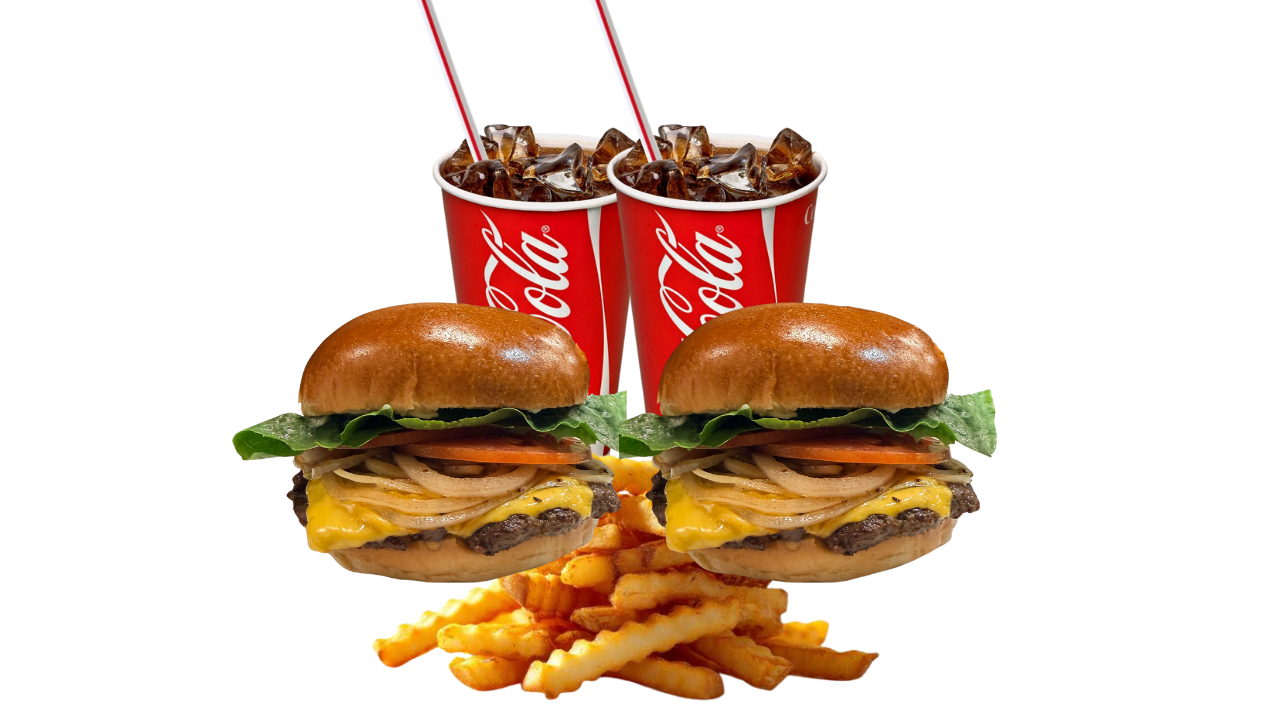 2 Smashburgers, 2 Drinks, Large Fries Combo.