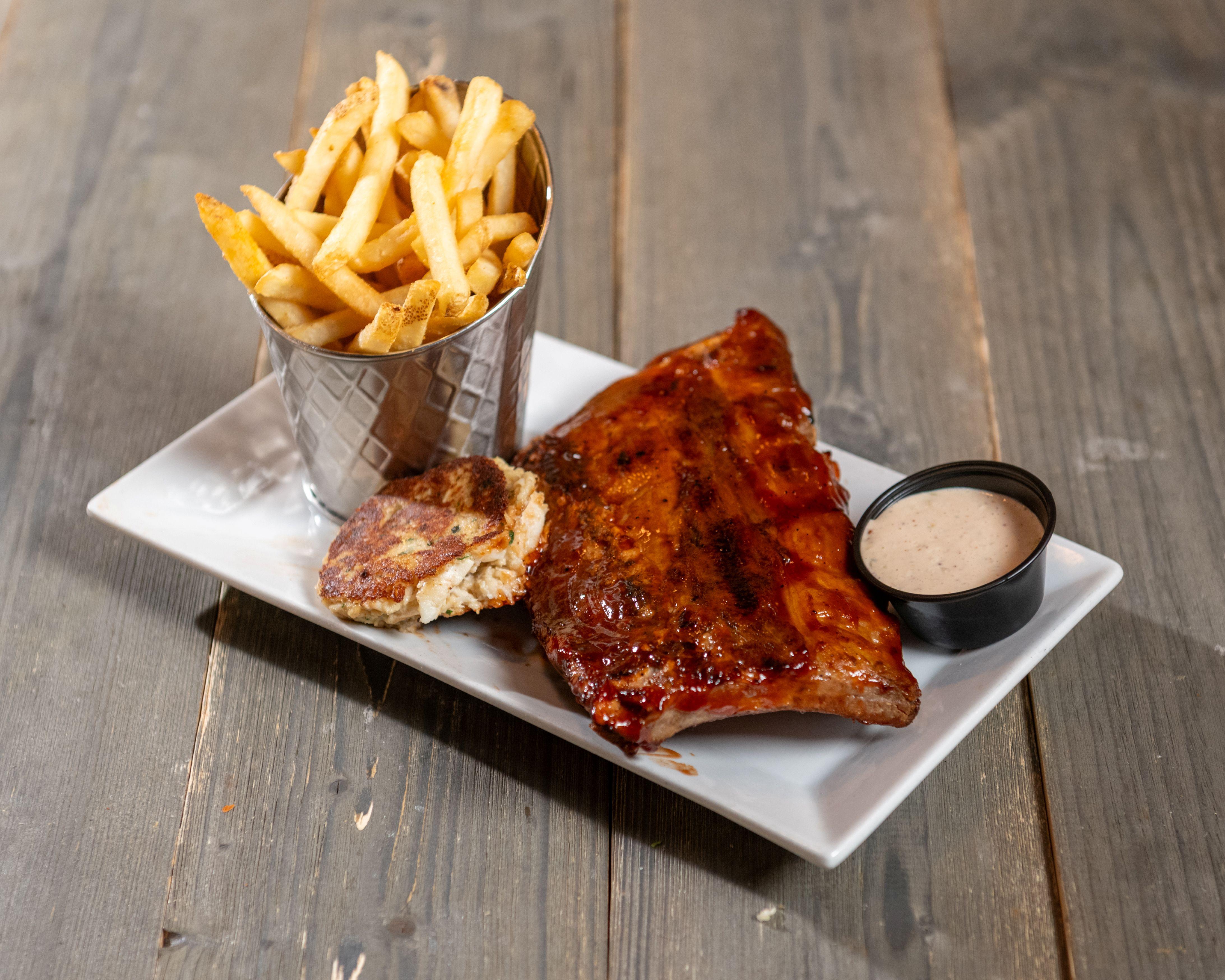 Rib and Crab Cake.