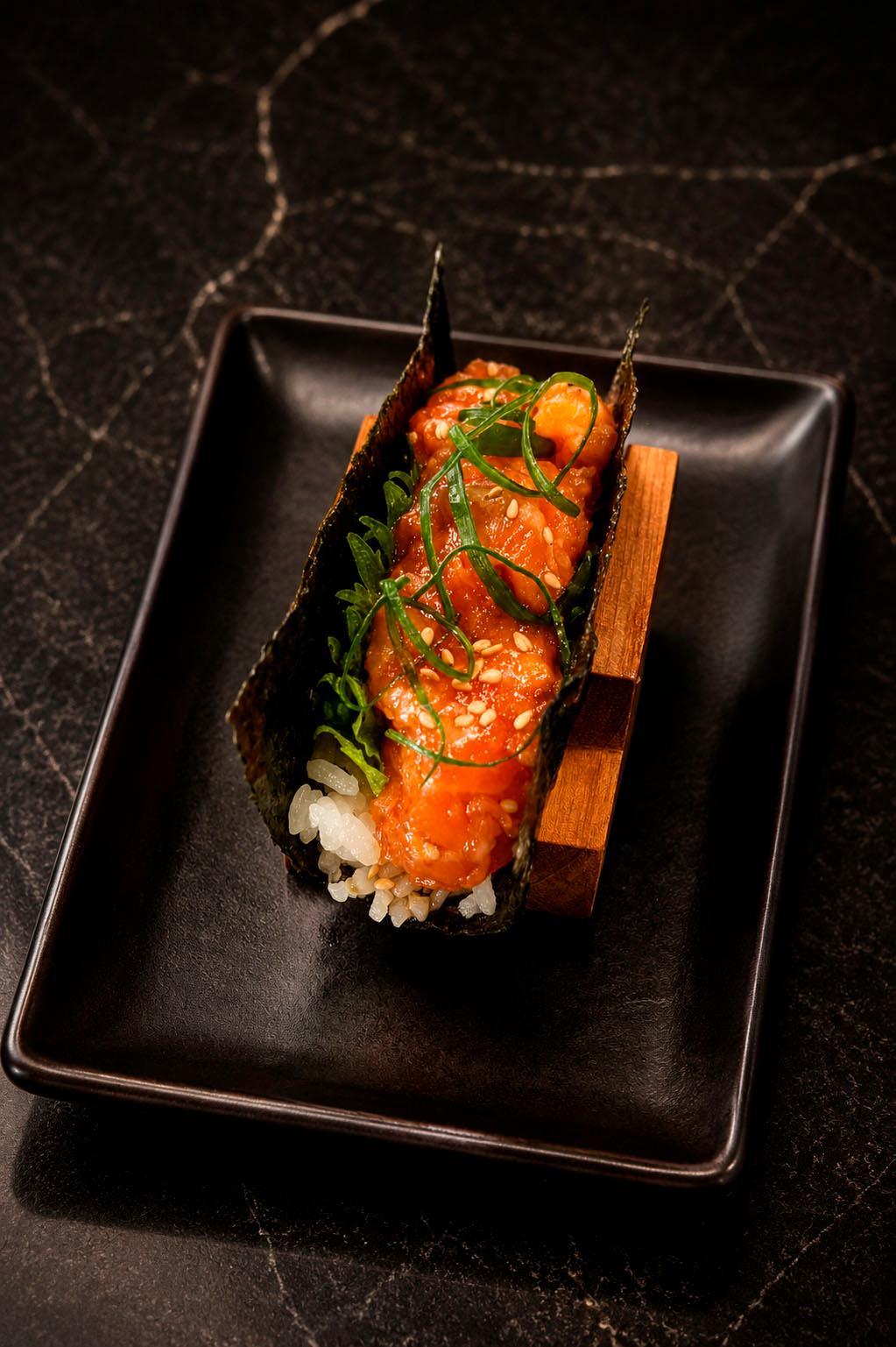Spicy Salmon Handroll.