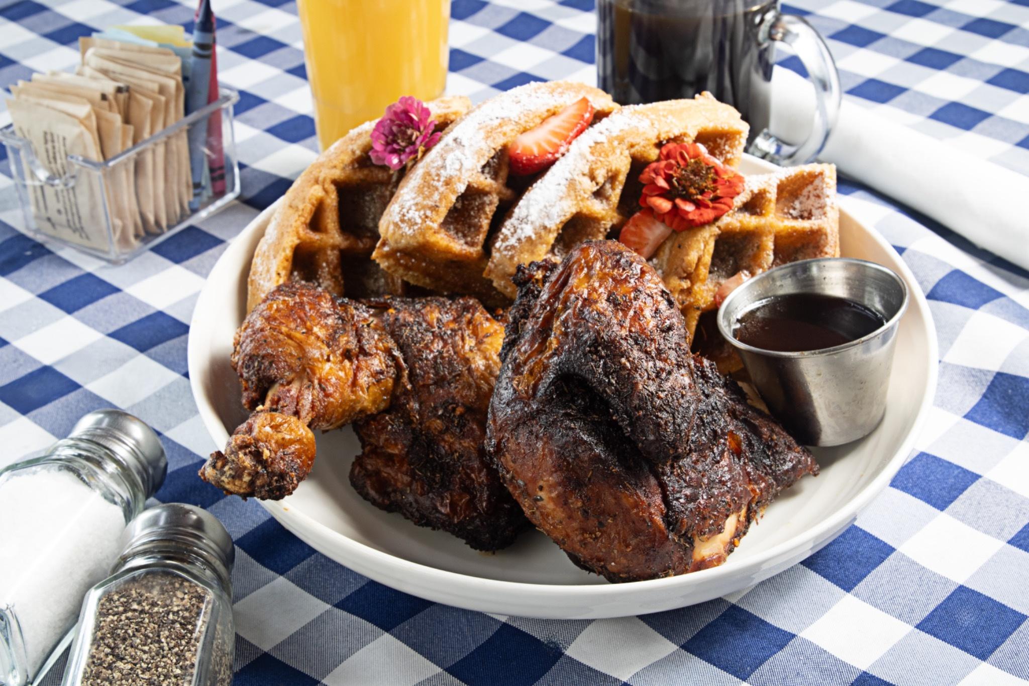 Jerk Chicken & Sweet Potato Waffles.