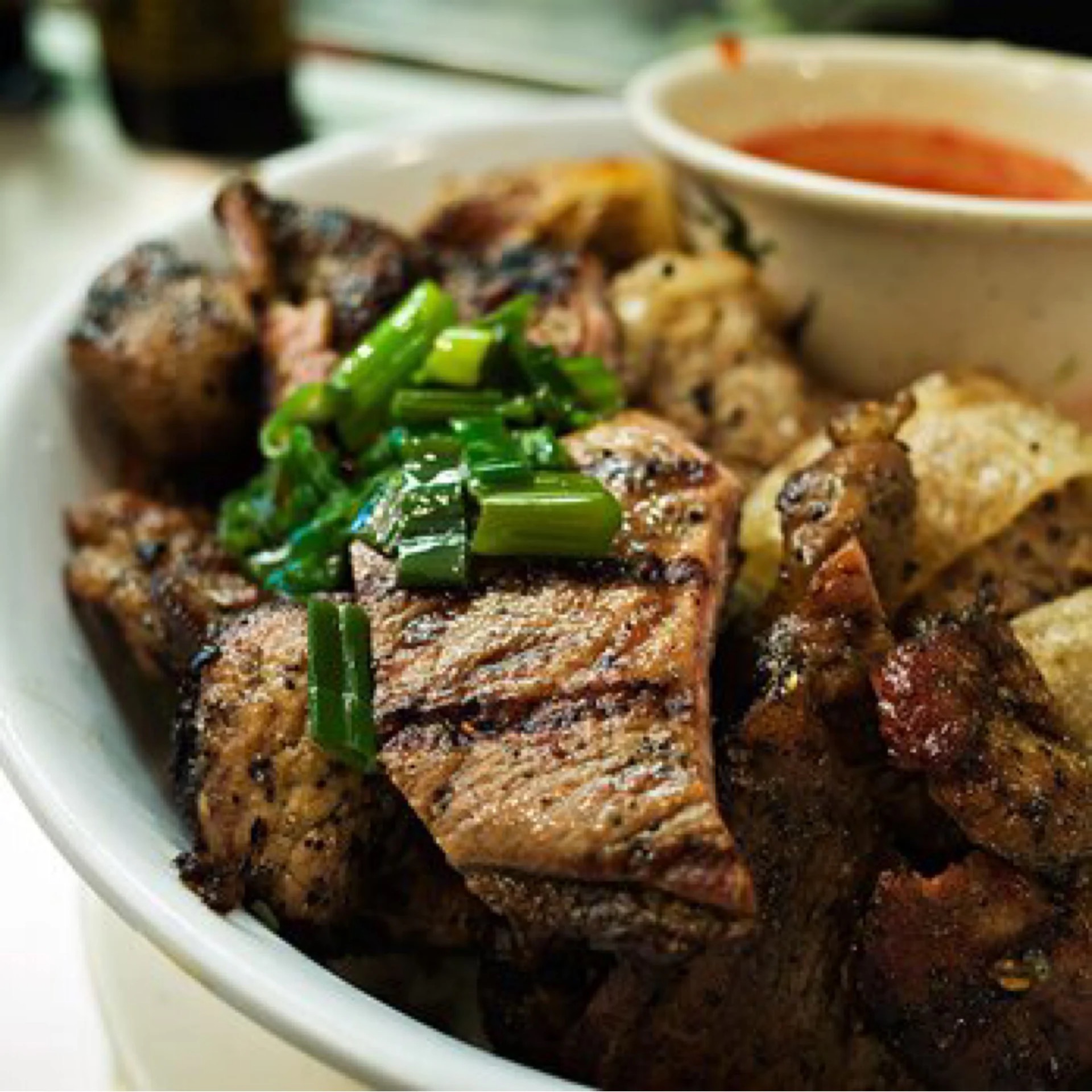 17. Pork shish kebab/imperial rolls over vermicelli - bún chả giò thịt nướng.
