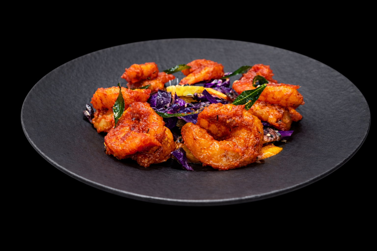 Black Cumin-Tomato-Honey Glazed Prawns "Bhoona".
