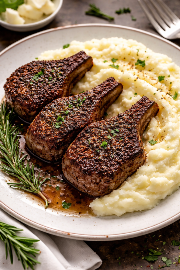 Combo: Lamb Loin Chops (2 pcs) in Tomahawk rub with Mashed Potato.