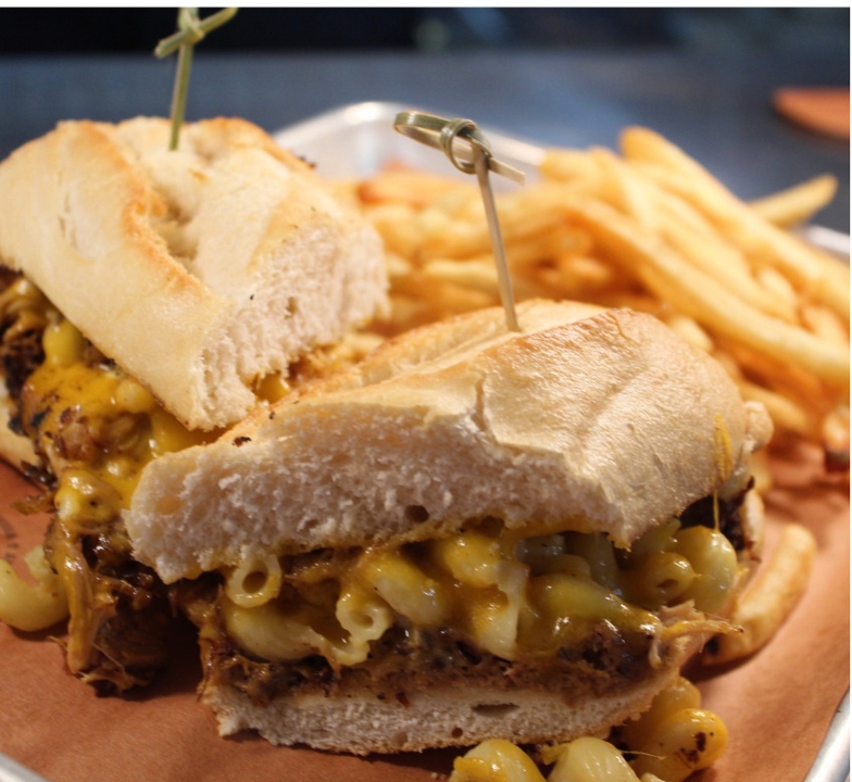 Pulled Pork Mac Sandwich.