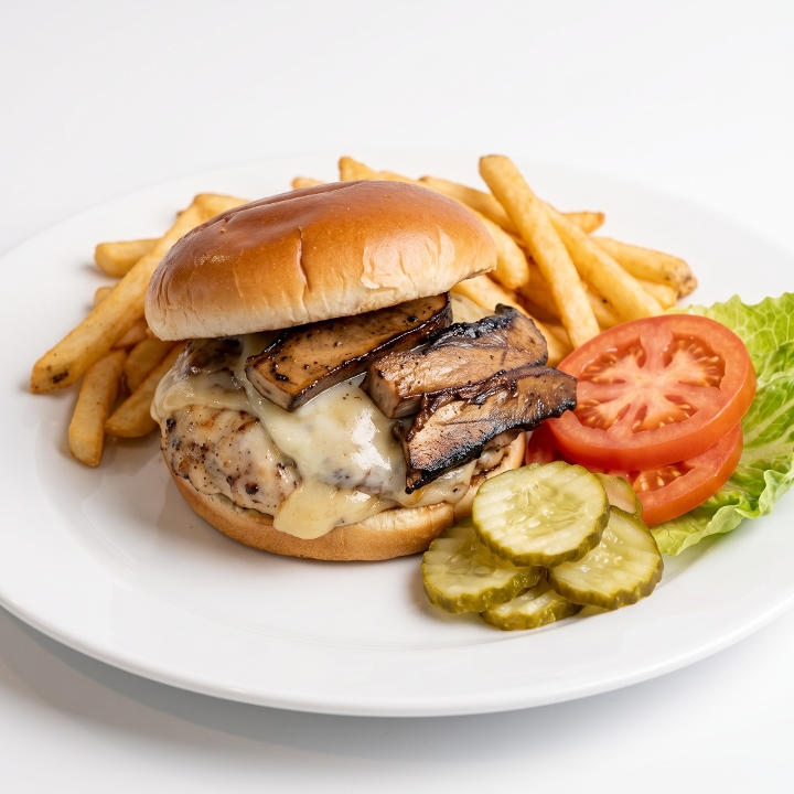 Mushroom & Swiss Burger.