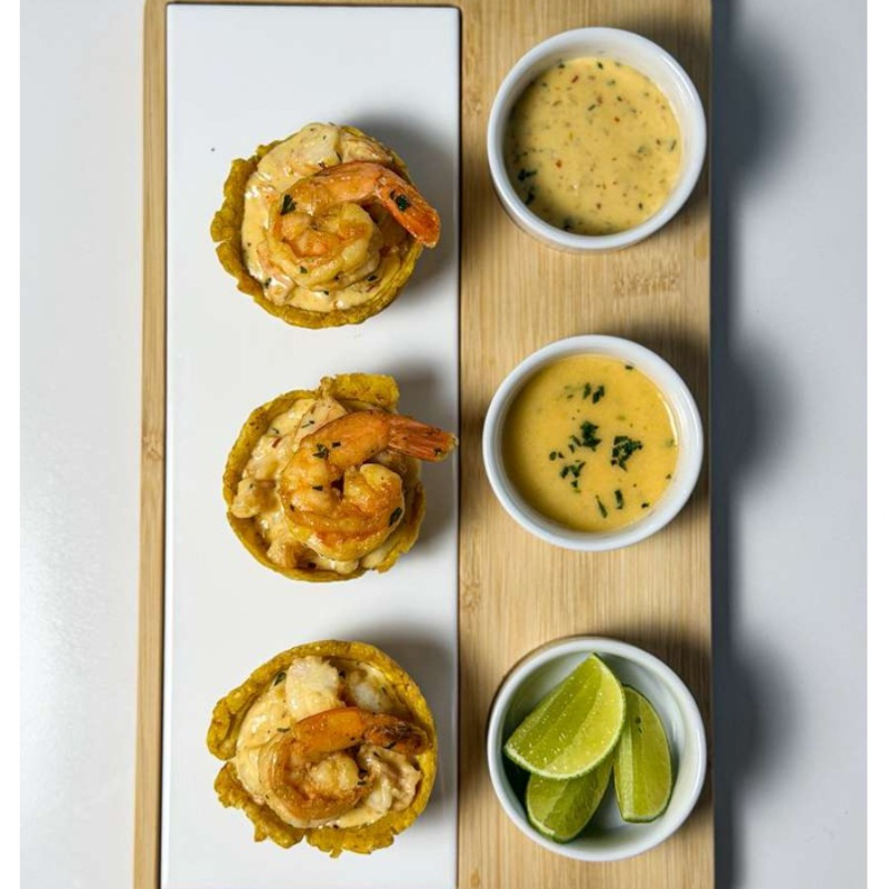 Canastitas de Verde Con Camarones al Ajillo.