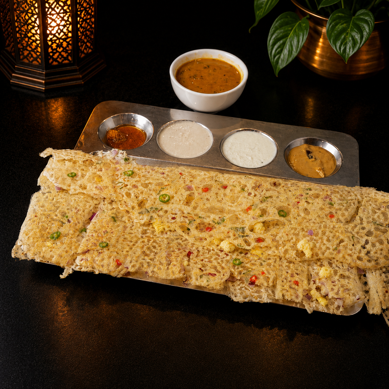 Onion Chilli Rava Egg Dosa.