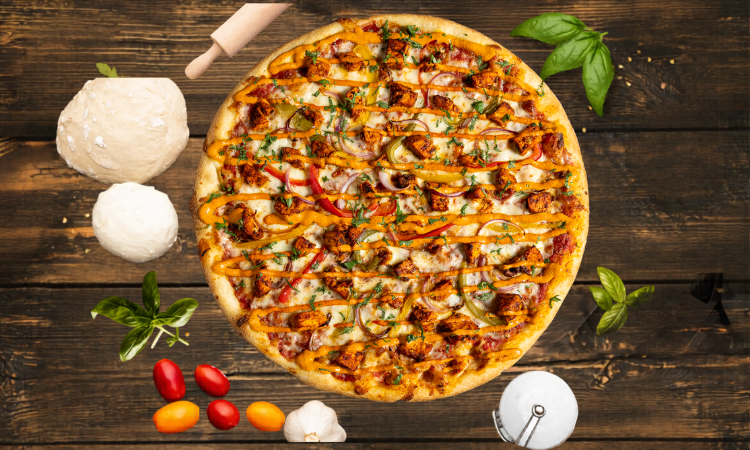 Large Tandoori Chicken Pizza.