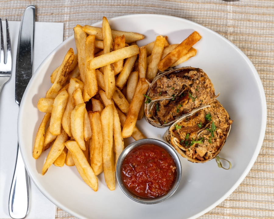 Caribbean jerk chicken wrap.