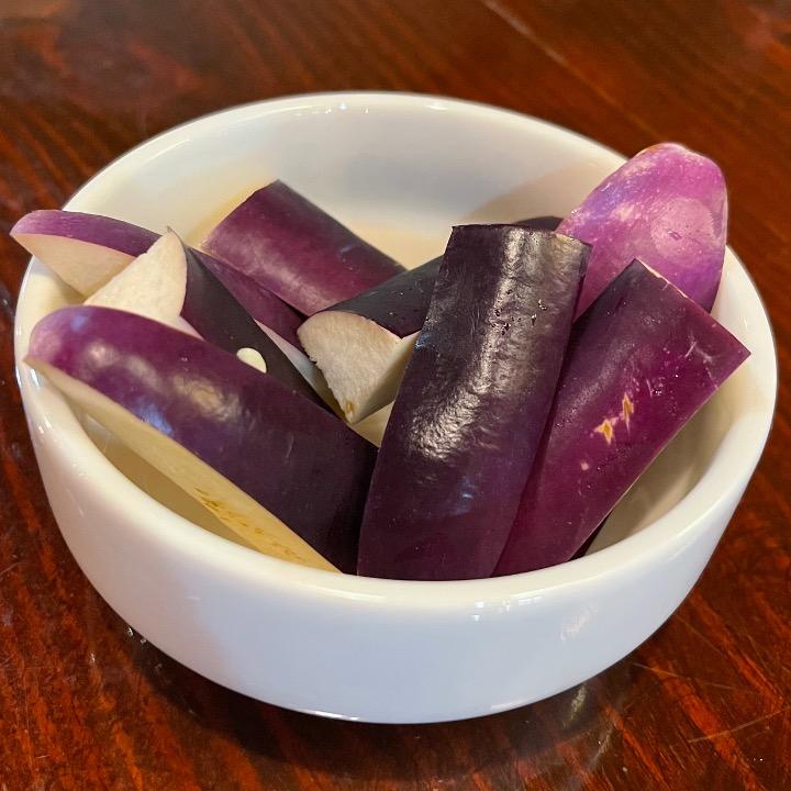 SIDE Steamed Eggplant.