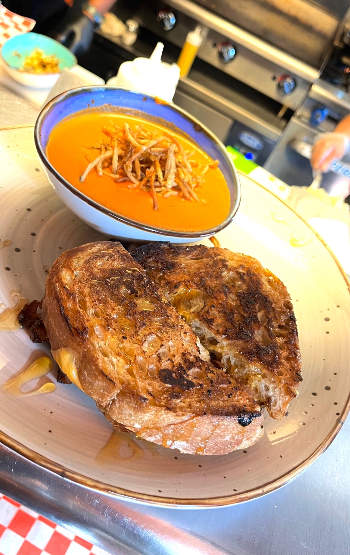 Urban Hot Honey Bacon Grilled Cheese w/Tomato Soup.