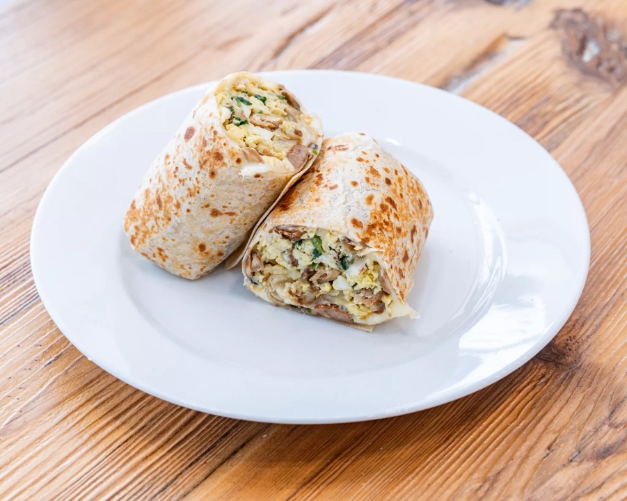 Breakfast Burrito w/ Potatoes, Egg, & Cheddar Inside.
