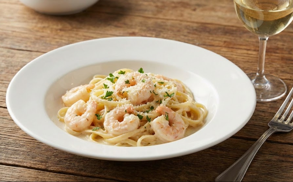 NOLA Shrimp Alfredo Pasta.