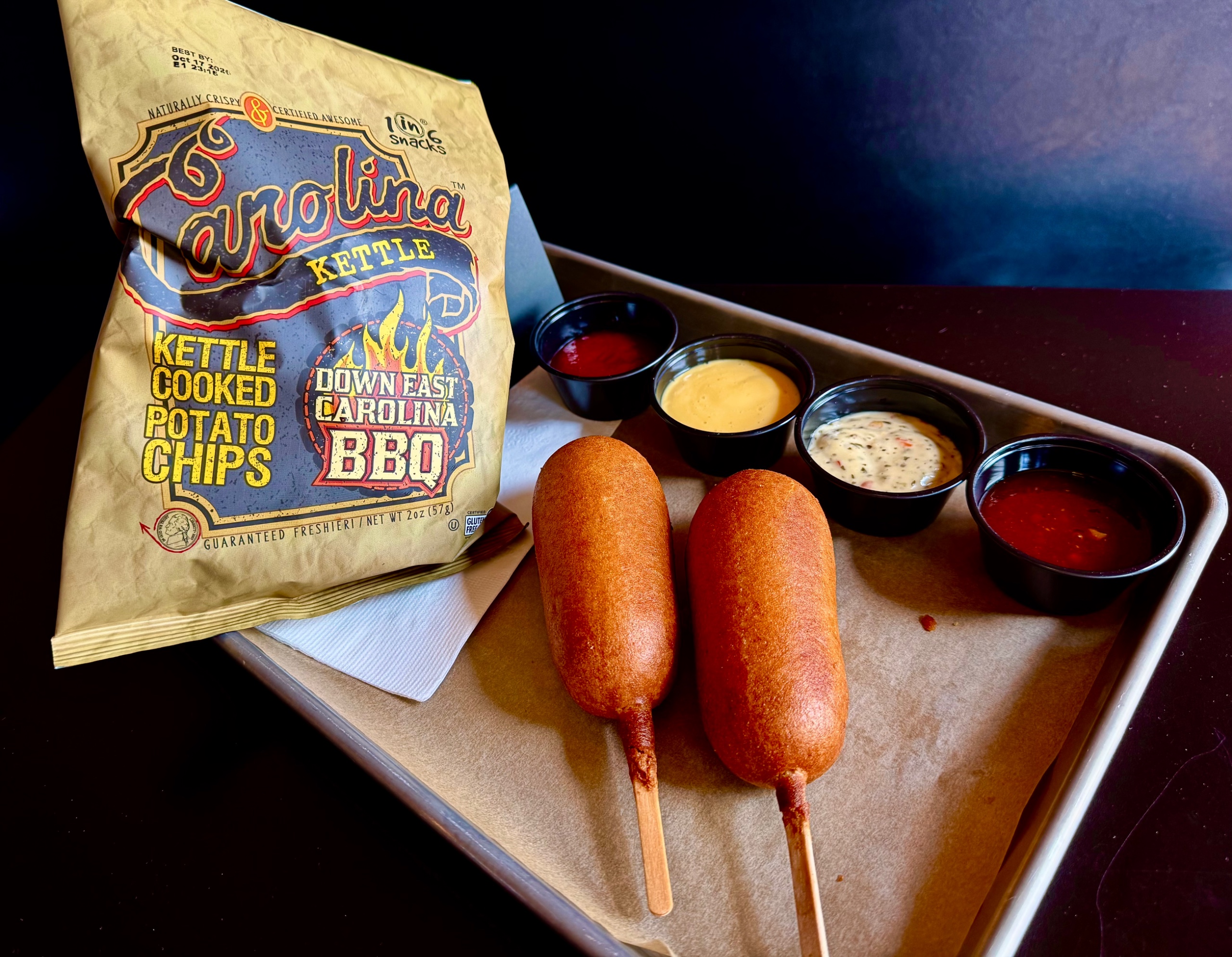 Corn Dogs and Legendary Sauce Flight.