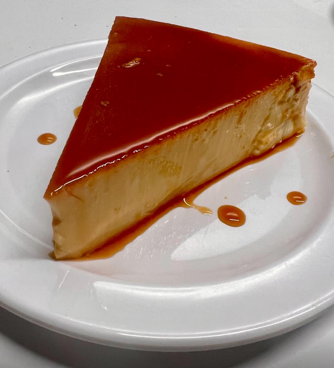 CARAMEL FLAN SLICE.