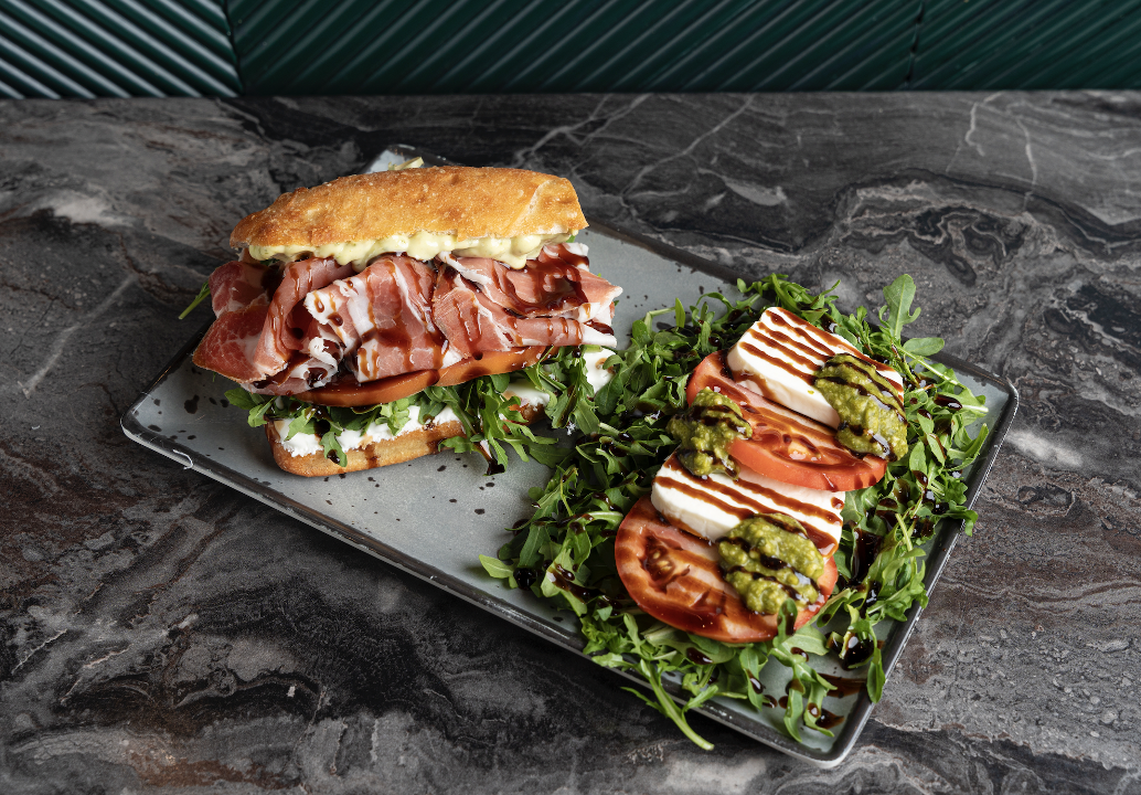 Half Sandwich & Half Caprese Salad.