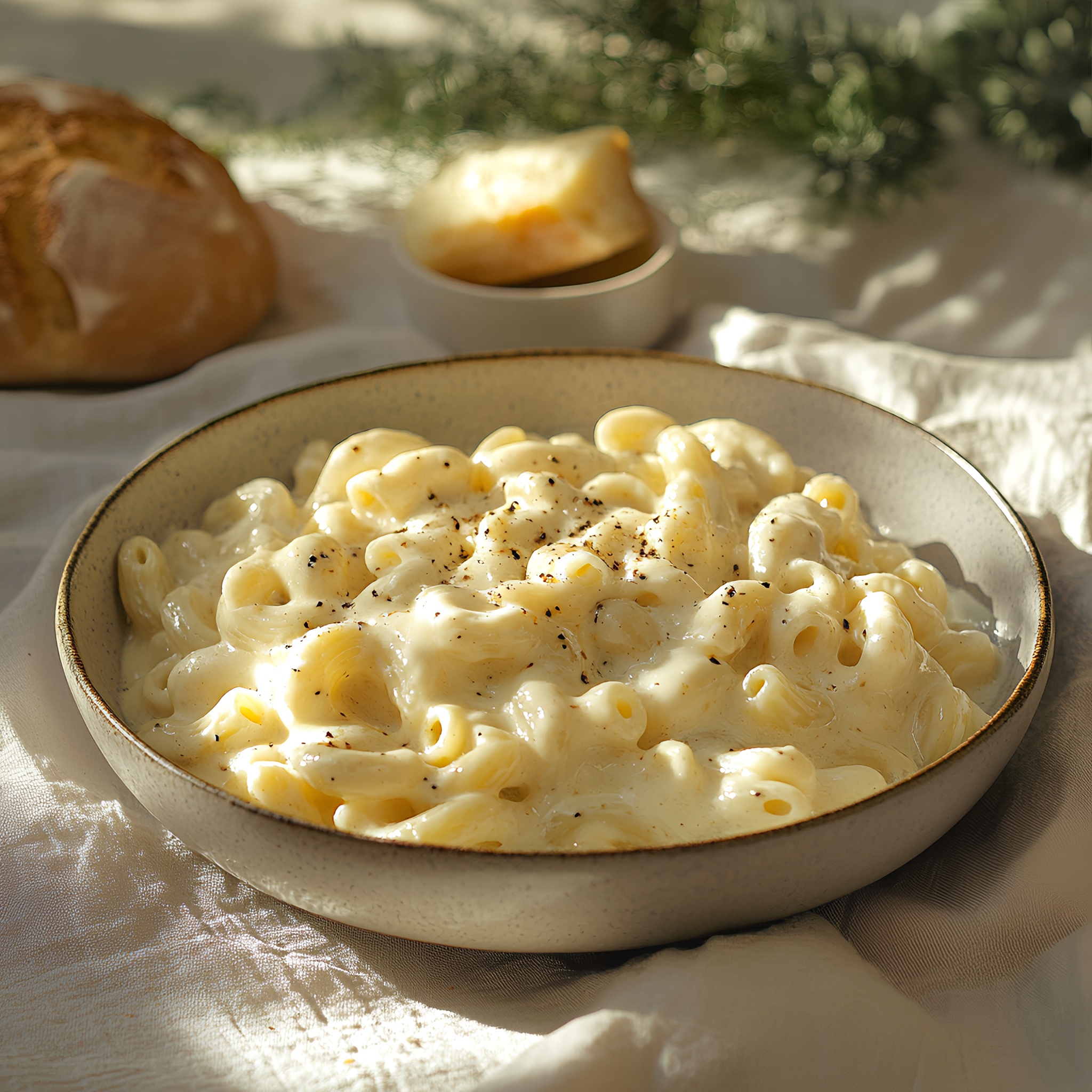 Truffle Mac and Cheese (Elbow pasta in creamy cheesy Alfredo sauce, Truffle oil).