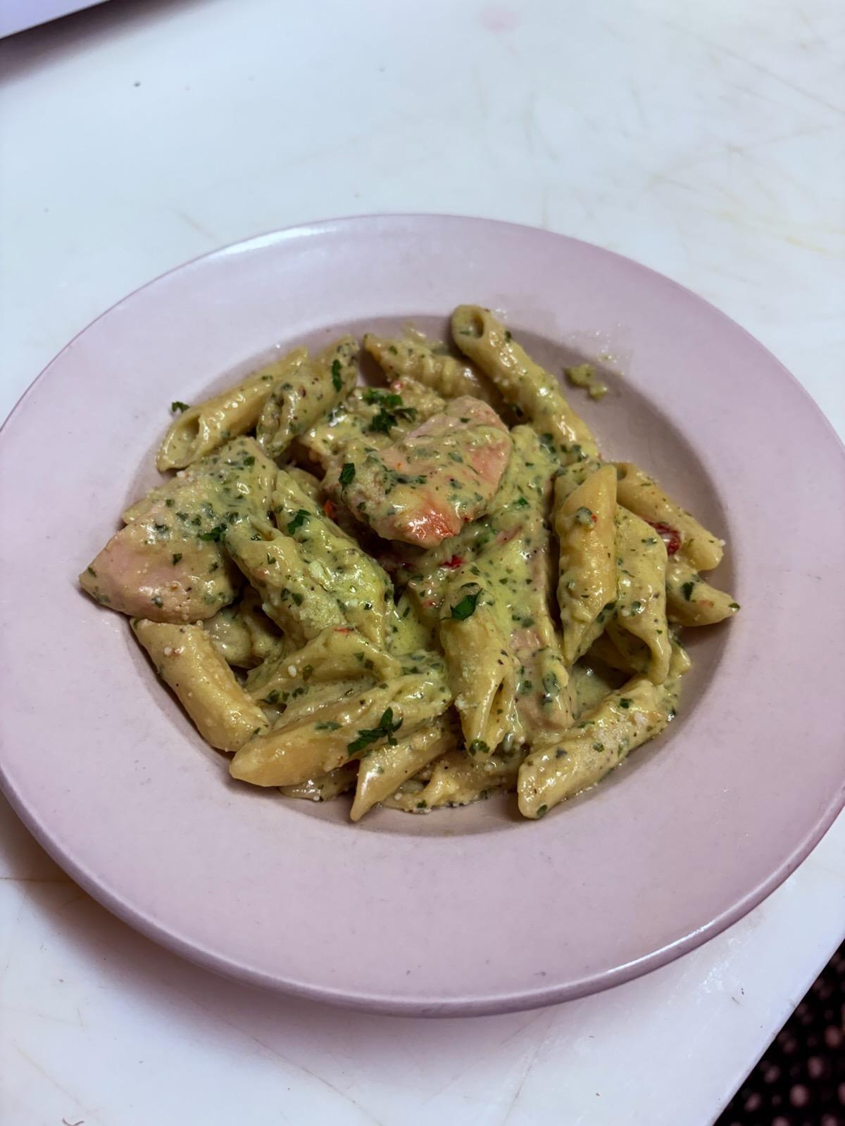 CREAMY PESTO CHICKEN.