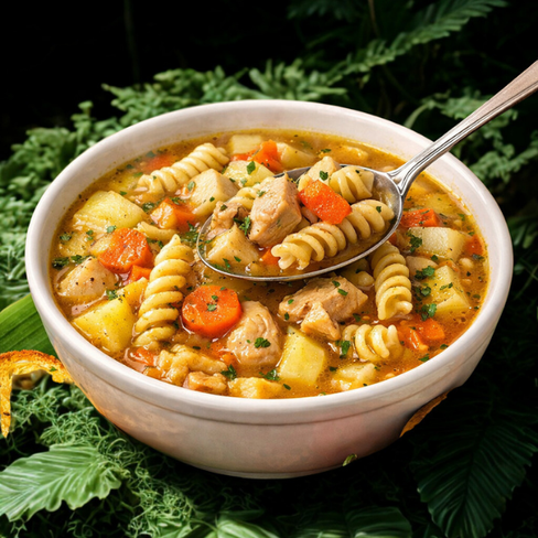 Irie Homestyle Chicken Pasta Soup.