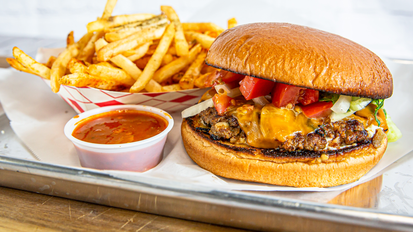 WORLD FAMOUS KOOBIDEH BURGER + SIDE OPTION.