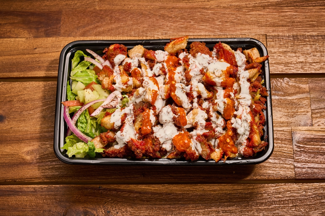 Crispy Chicken Cutlet Over Rice.