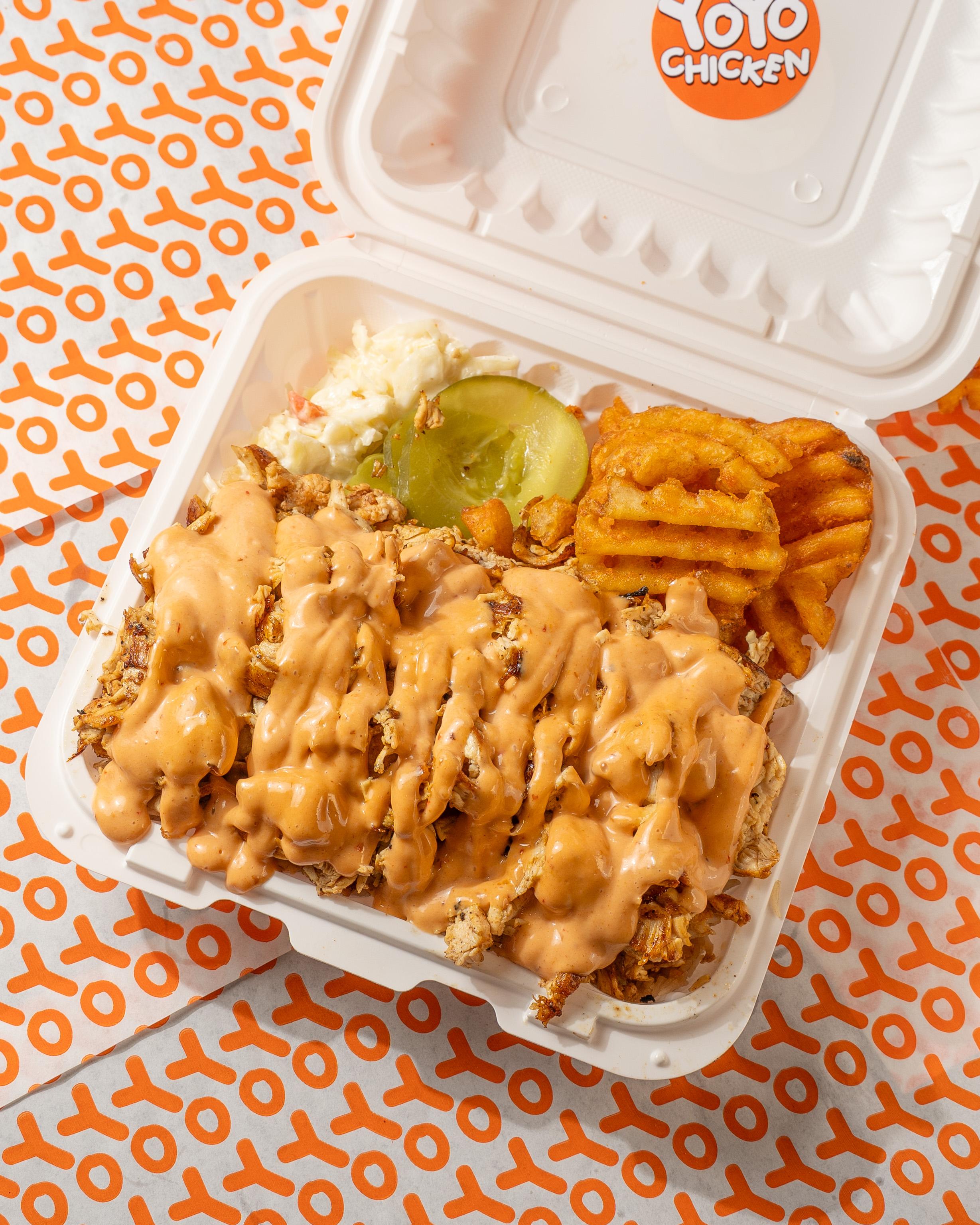 YoYo Grilled Chicken Over Rice Bowl.
