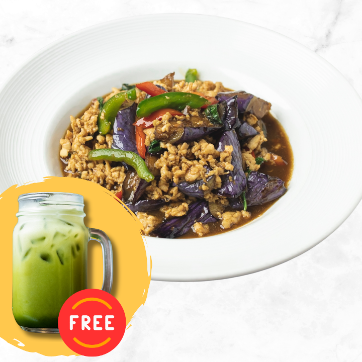 Spicy Eggplant (with FREE Thai Green Milk Tea).