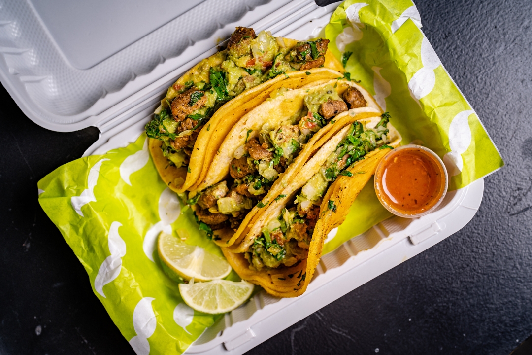 3x Vegan Chorizo Tacos.
