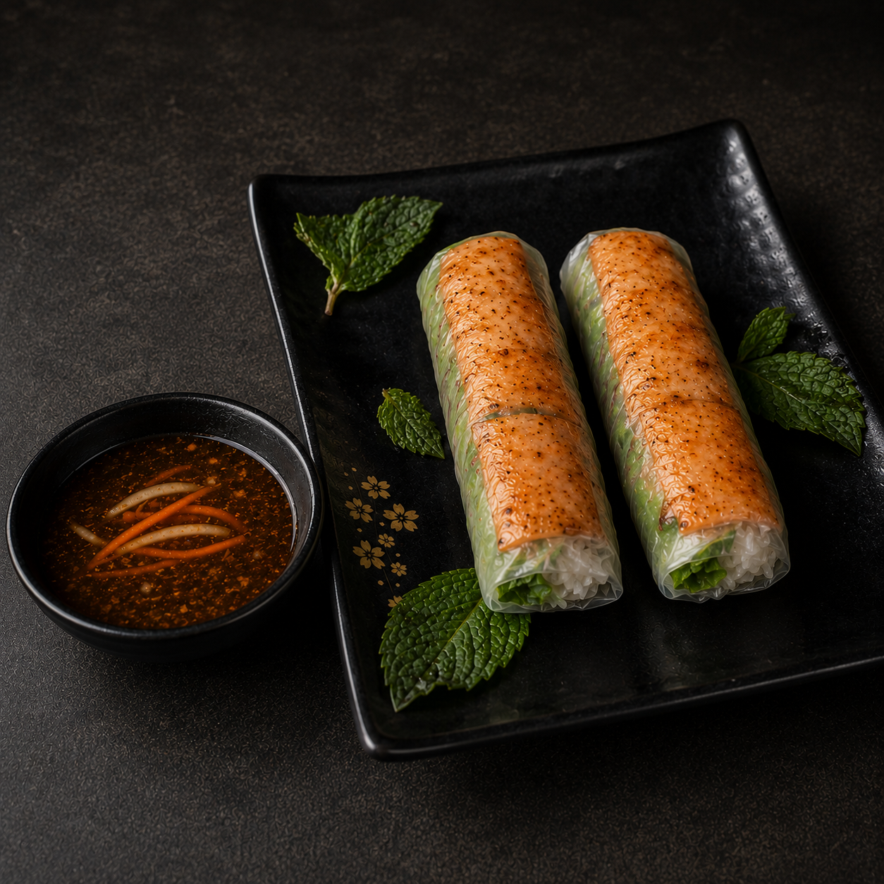 [5A] Sugarcane Shrimp Spring Rolls.
