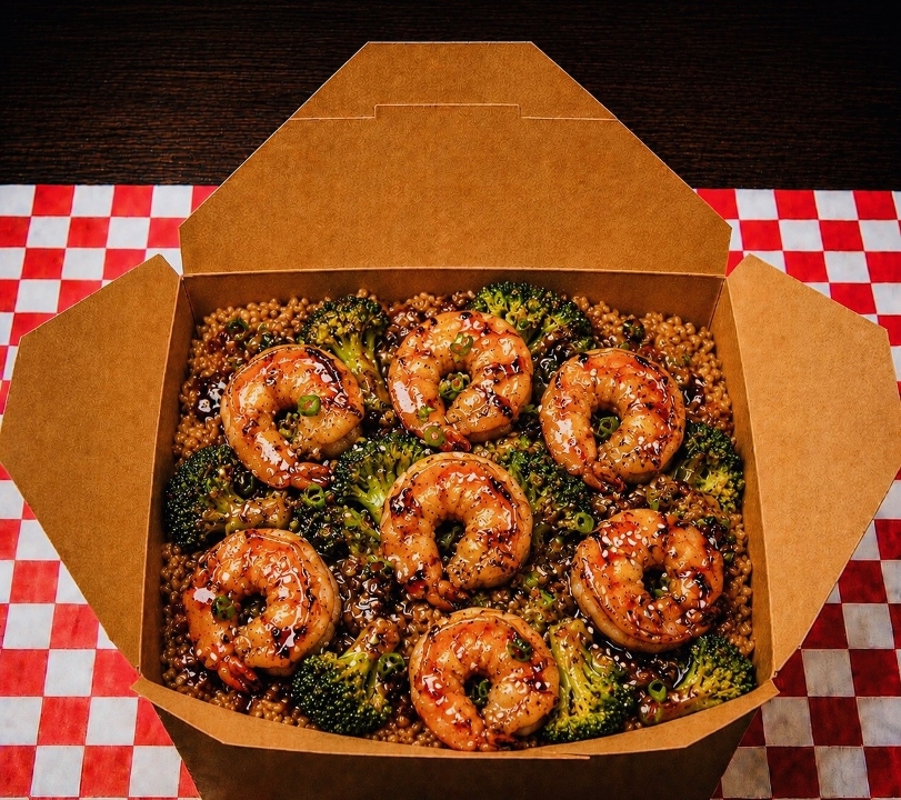 Teriyaki Shrimp Rice Bowl.