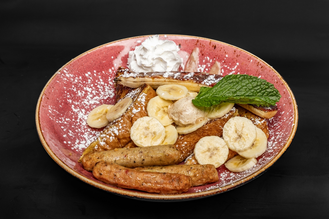 Banana Fosters French Toast & Sausage.