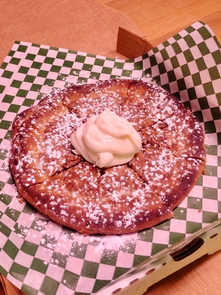 Chocolate Chip Pizza Cookie with Cannoli Cream.