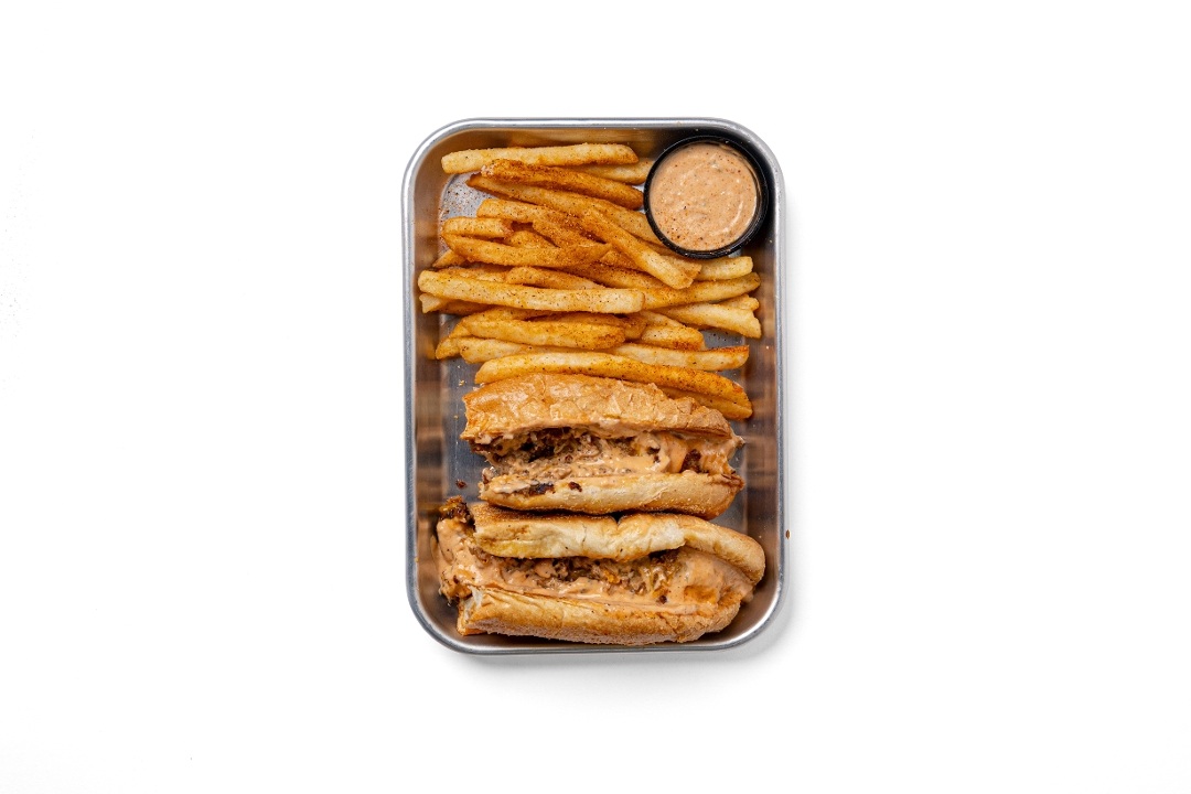 Chopped Cheese with Seasoned Fries.