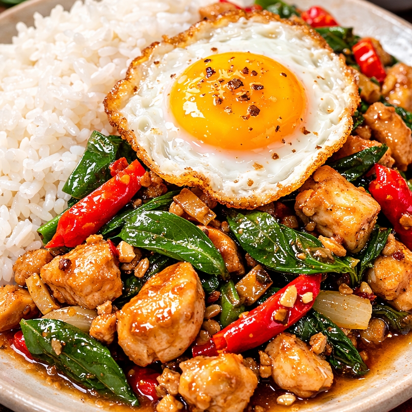 Basil Stir Fried/ White Rices.
