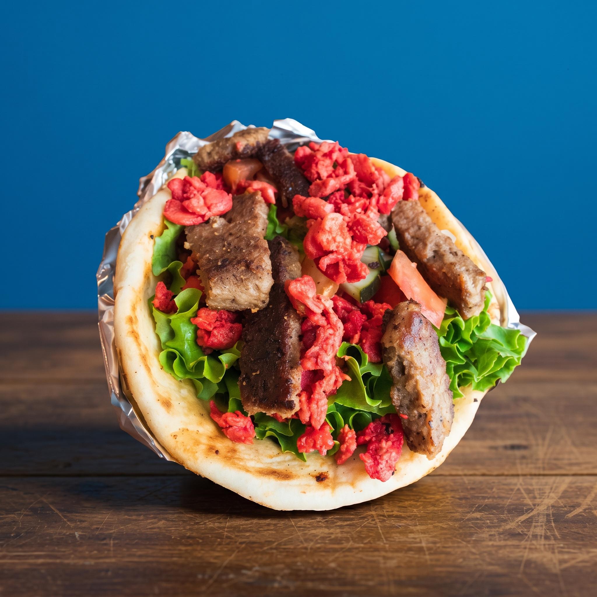 Mixed Chicken & Beef Pita Wrap.