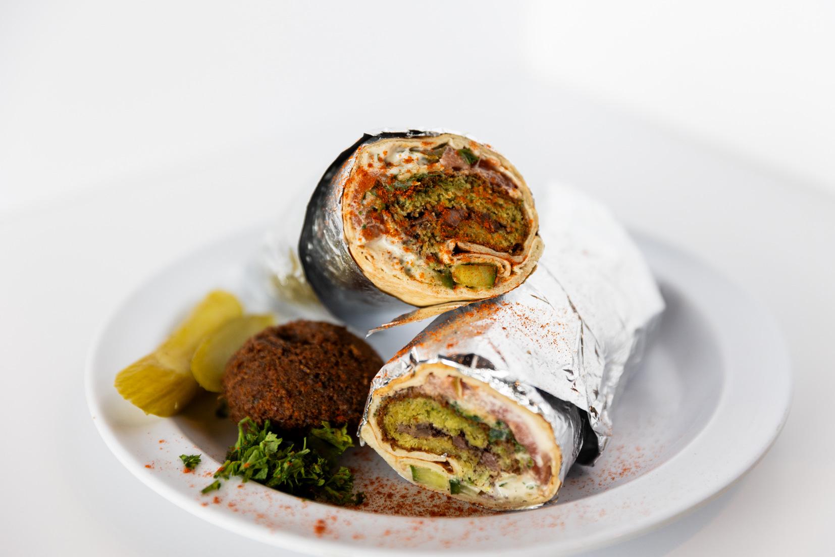 Falafel with Hommous Wrap.