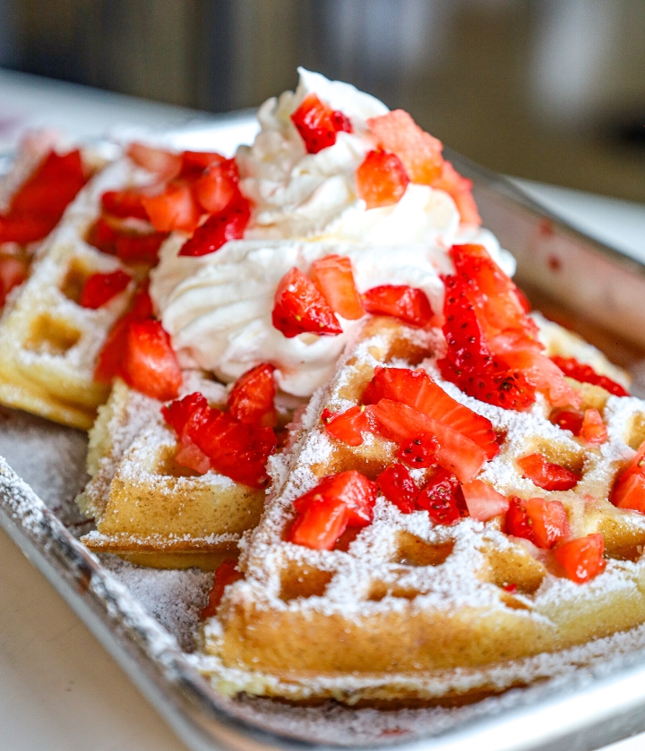 Strawberry Cheesecake Stuffed Waffle.
