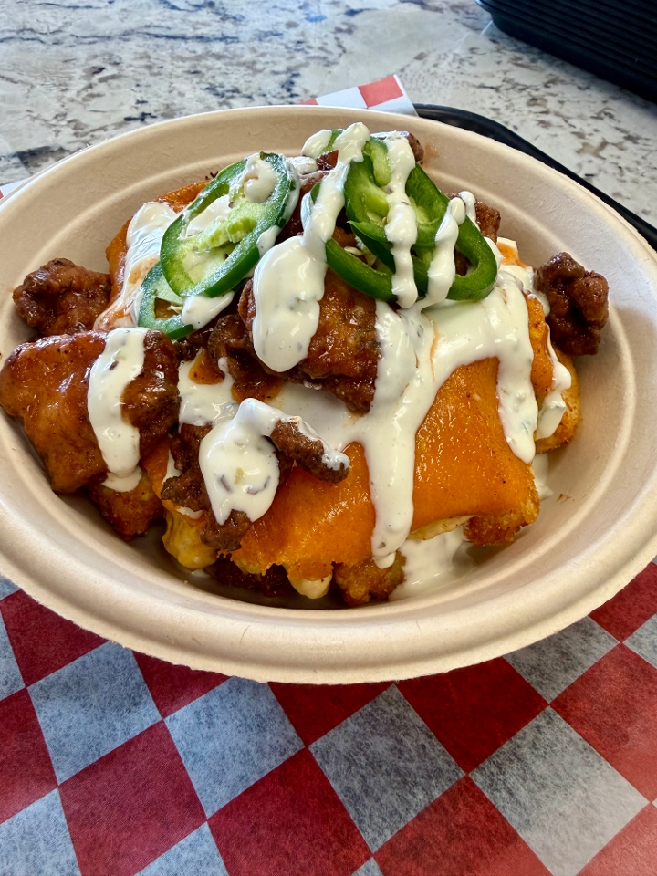 Buffalo Fried Chicken Mac Stack.