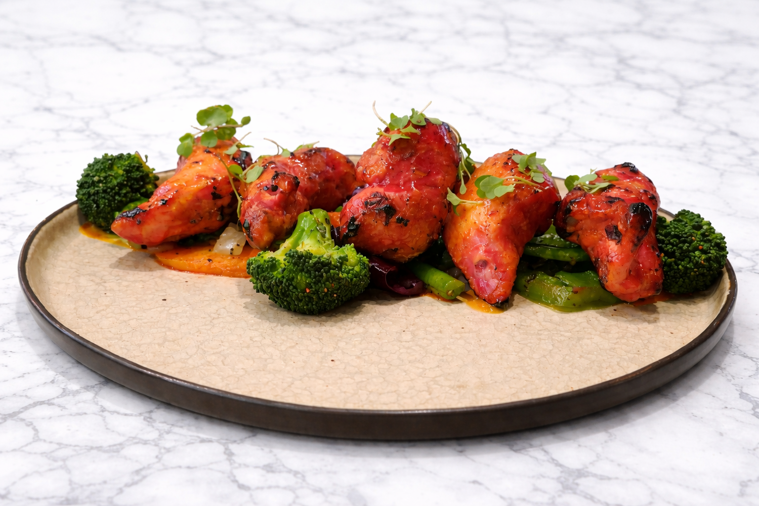Black Sesame-Apricot-Chili Glazed Chicken Tikka.