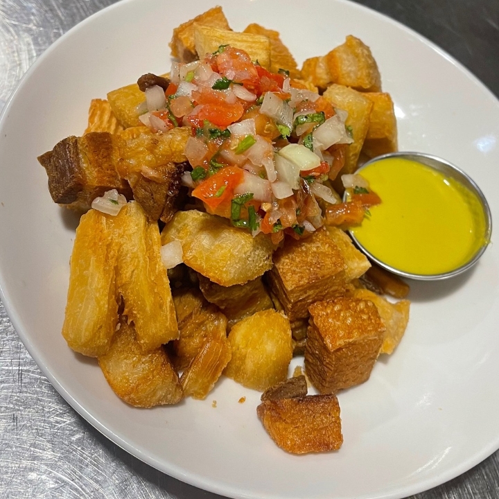 Yuca con Chicharron Appetizer.