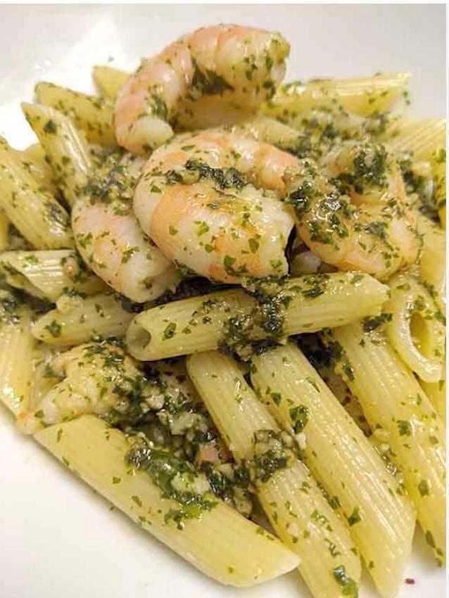 PENNE AL PESTO & SHRIMP.