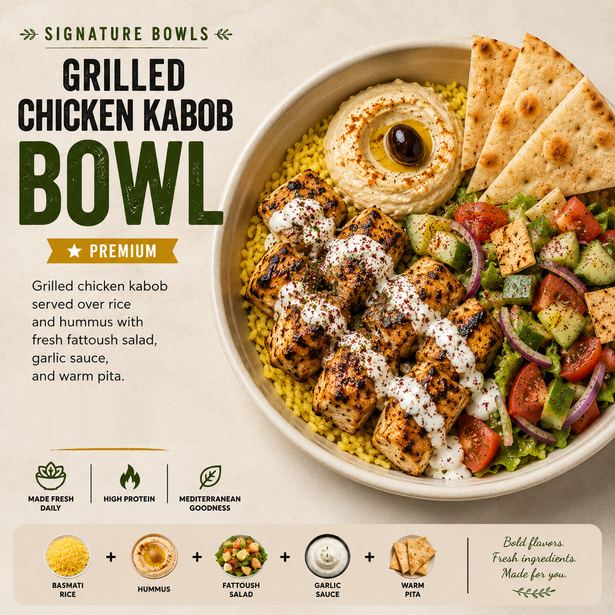 Grilled Chicken Kabob Bowl.