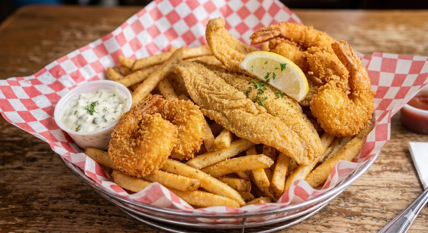 2 Piece Whiting & 4 Jumbo Shrimp.