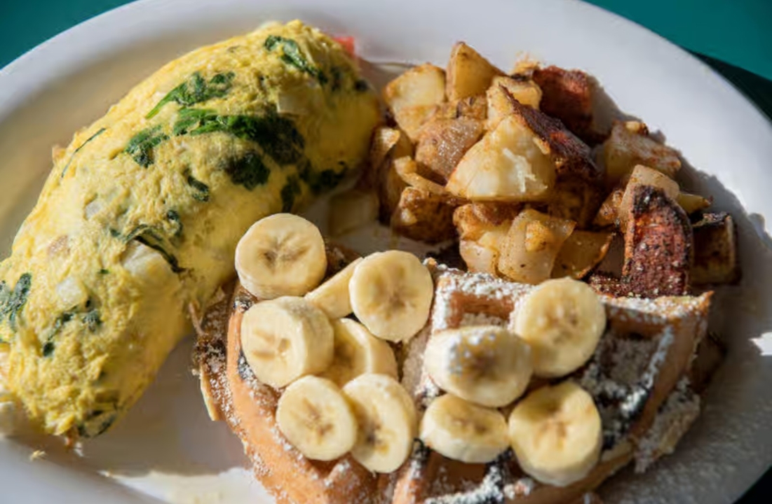 Chicken, Broccoli And Swiss Cheese Omelette.