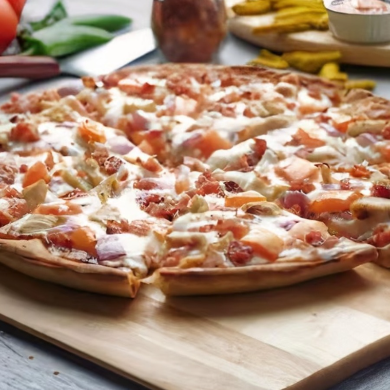 Deep Pan Plant-Based BBQ Chicken Pizza.