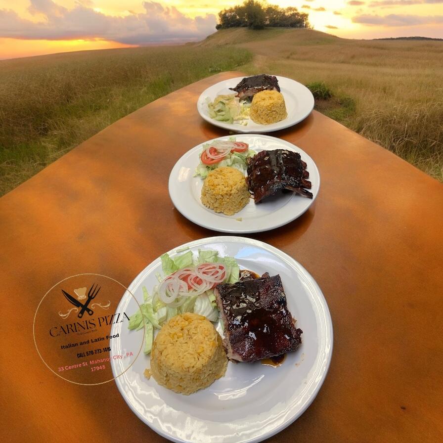 Costilla Cerdo - Pork Ribs Any Sauce con Veggie Rices and Salad.